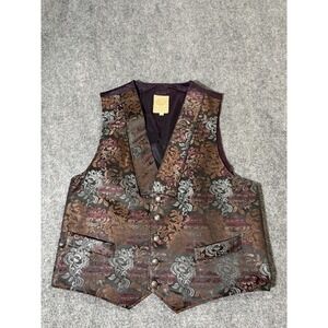 Wahmaker Vest Mens Medium Multicolor Floral Brocade Western Formal Belted USA